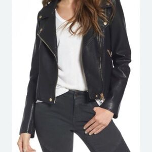 Blank NYC Black Leather Jacket with Gold Accents